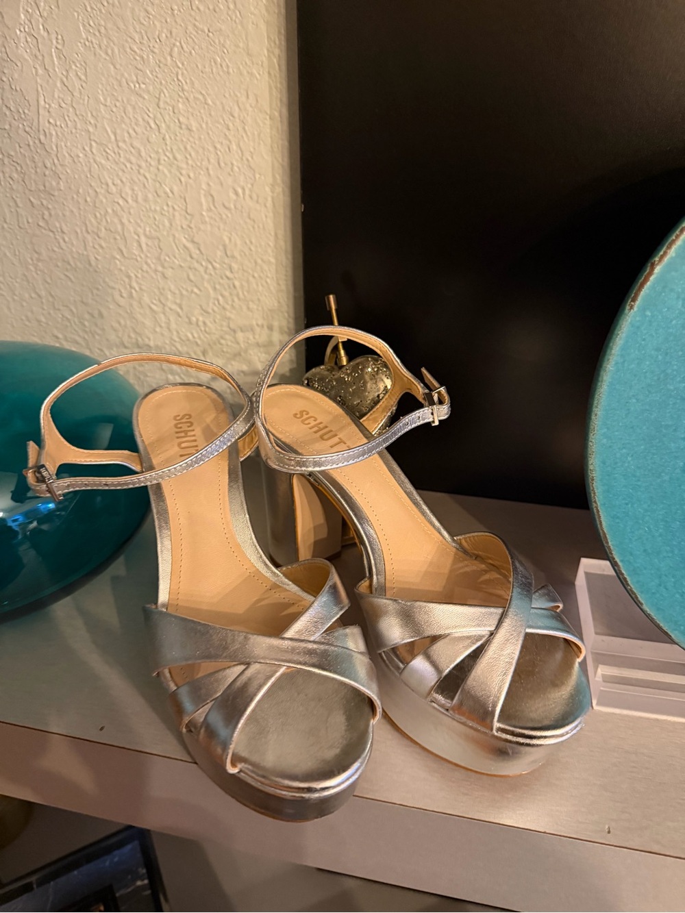 SCHUTZ Silver Metallic Platform Sandals